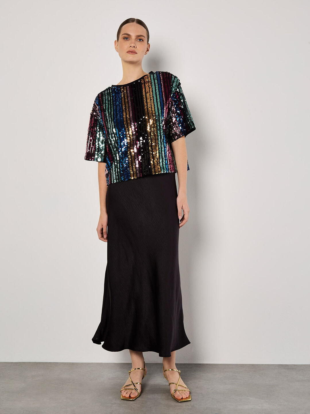 Image of Rainbow Sequin Stripe Crop T-Shirt