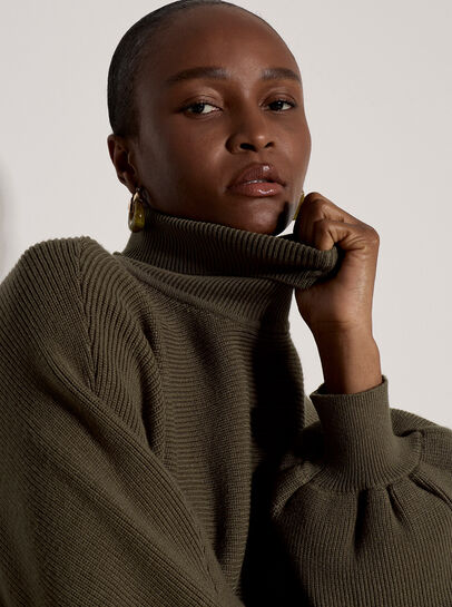 Ribbed Knit Batwing Cape Jumper