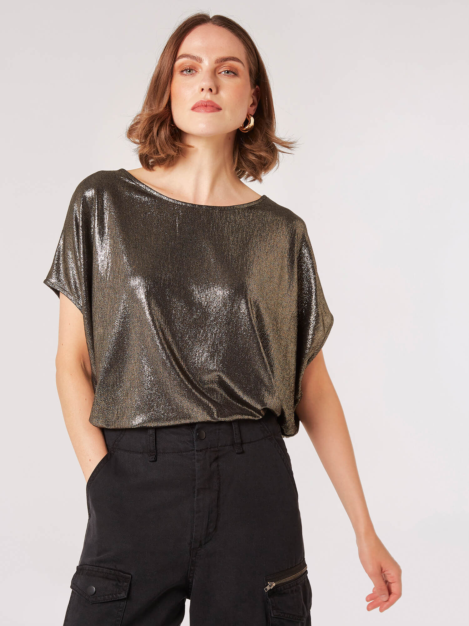 Oversized Metallic Sparkle Top Apricot Clothing