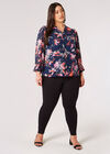 Curve Watercolour Floral Chiffon Blouse, Navy, large