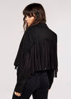 Fringed Suedette Jacket, Black, large