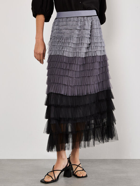 Ombre Tulle Midaxi Skirt, Grey, large