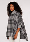 Check Roll Neck Knitted Poncho, Grey, large