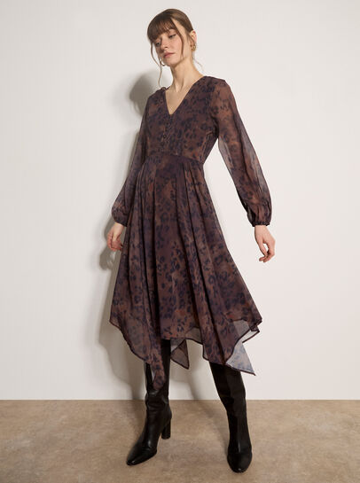 Leopard Print Chiffon Midi Dress