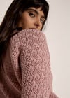 Pointelle Waffle Knit Cropped Jumper, Pink, large