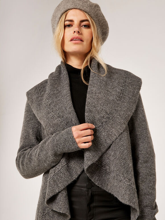 Waterfall Cardigan, Dark Grey - Charcoal, large