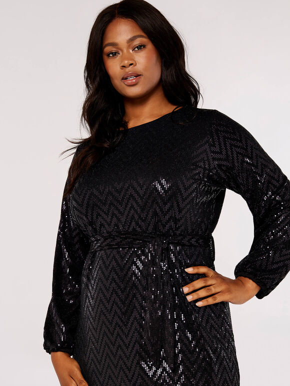Curve Chevron Mini Dress, Black, large