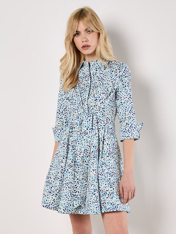 Cotton Poplin Leaf Shirt Mini Dress, White, large