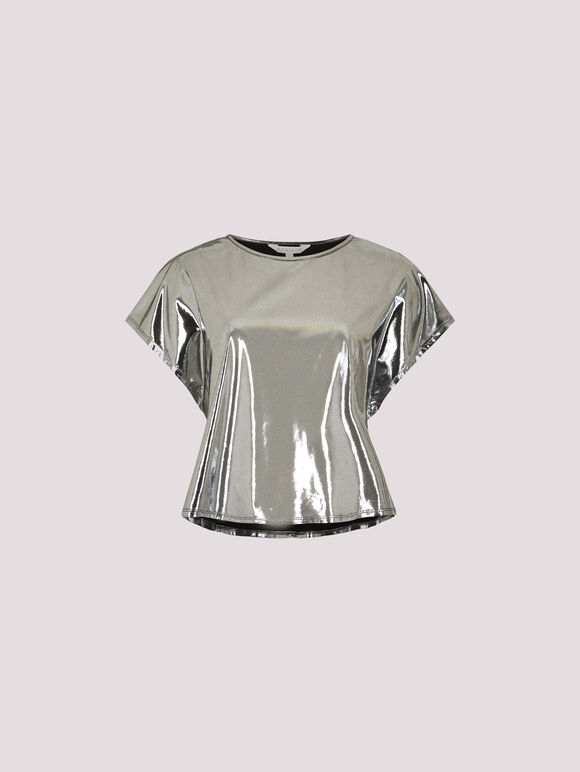 Foil Cropped T-Shirt, Dark Grey - Charcoal, large