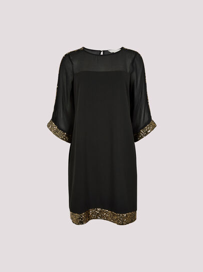 Sequin Embellished Crepe Shift Dress