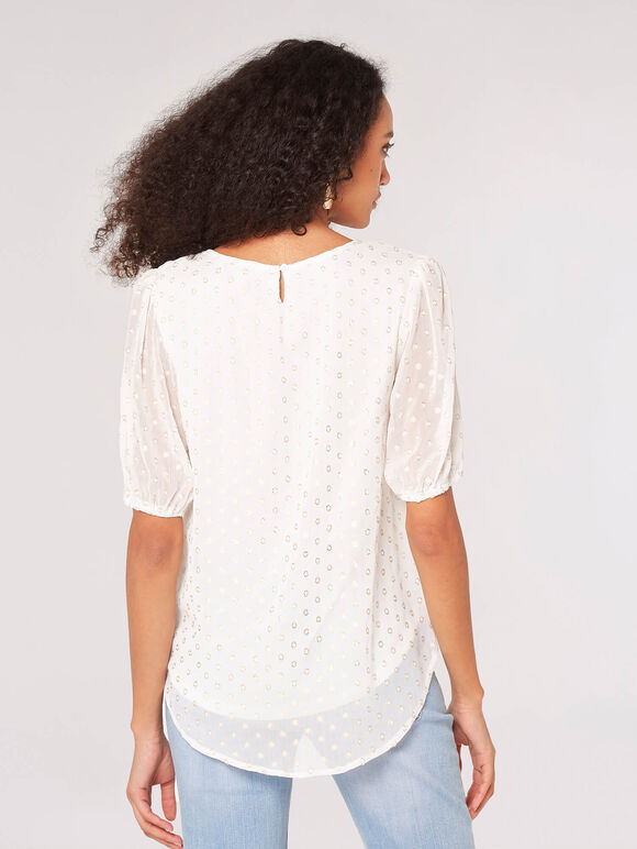 Foil Spot Pintuck Blouse, White, large