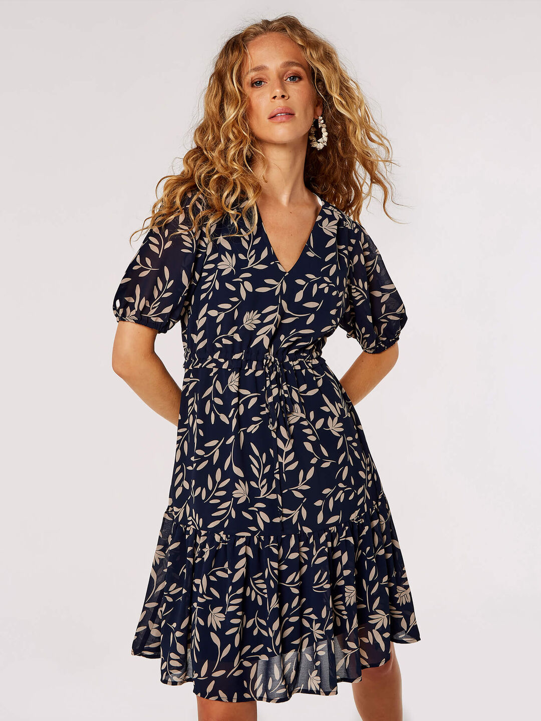 Image of Silhouette Leaf Drawstring Mini Dress