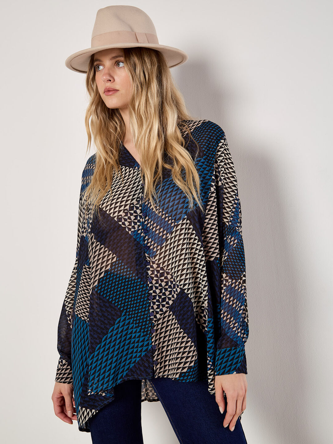 Geo Patchwork Chiffon Shirt