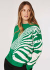 Fuzzy Zebra Stripe Oversized Jumper, Green, large