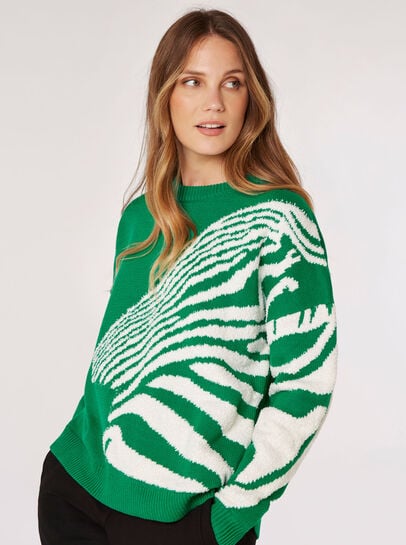 Fuzzy Zebra Stripe Oversized Jumper