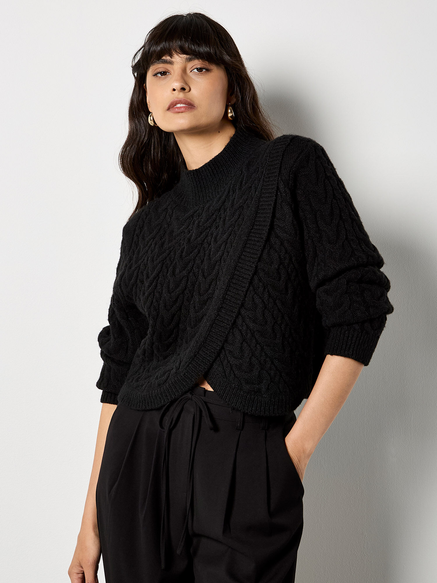 Cable Knit Wrap Jumper | Apricot Clothing