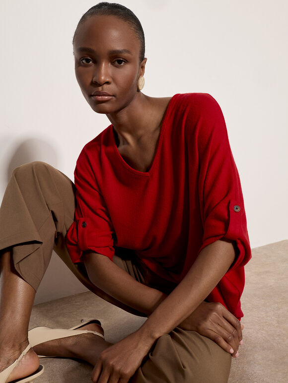 Soft Touch Oversized Batwing Top, Red, large