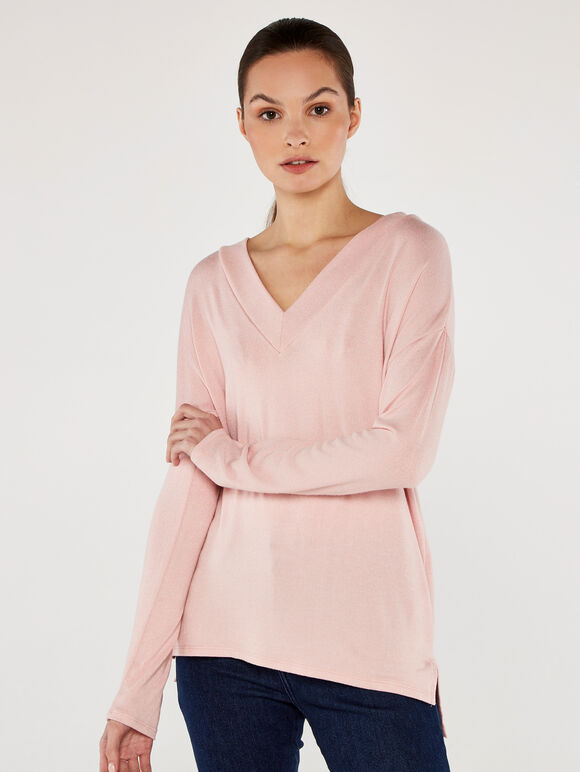 Soft Vneck Top, Pink, large