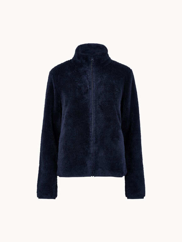 Fleece Cardigan, Navy, large