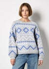 Chevron Geometric Retro Jumper, Blue, large