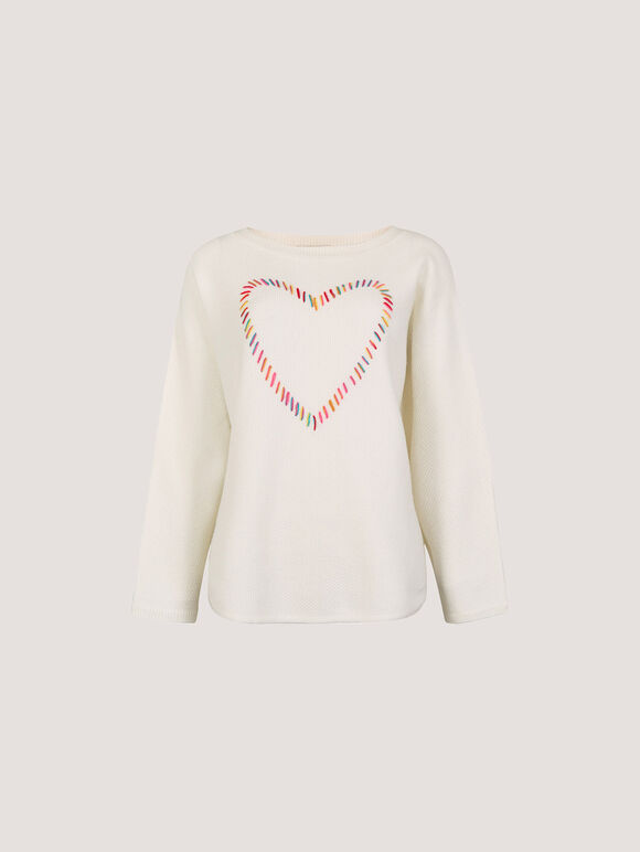 Colourful Stitched Heart Jumper, Cream, large