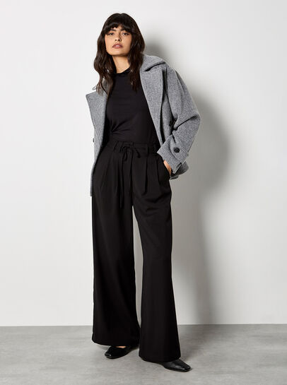 Pleat Detail Wide Leg Drawstring Trousers