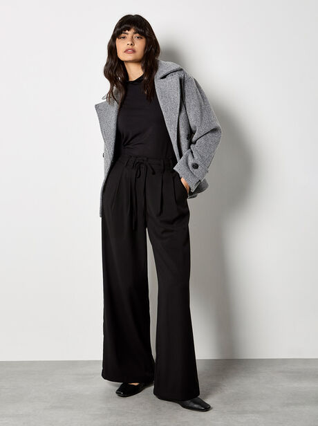 Pleat Detail Wide Leg Drawstring Trousers