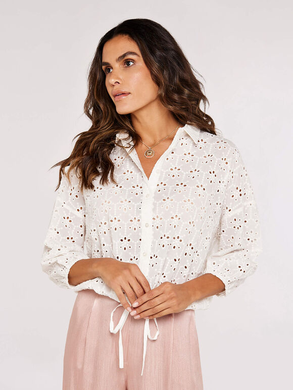 Broderie Anglaise Shirt, White, large