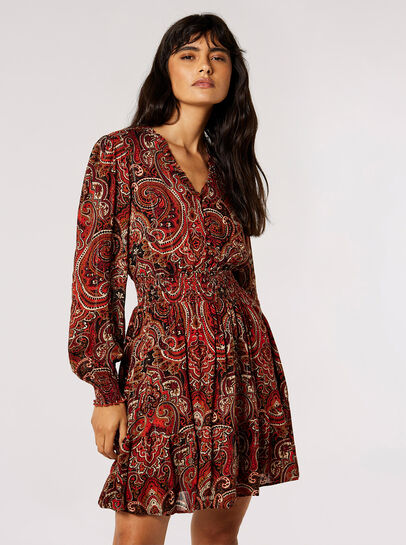 Paisley Print Ruffle Mini Dress