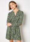 Animal Ikat Print Drawstring Mini Dress, Green, large