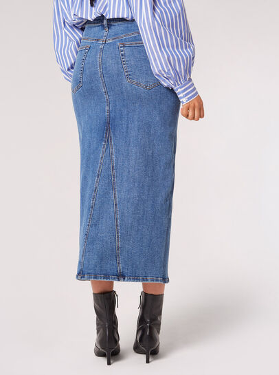Split Hem Denim Midi Skirt