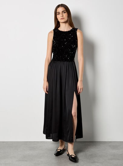 Velvet Sequin Bodice Midi Dress