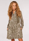 Chevron Zebra Mini Shirt Dress, Khaki, large