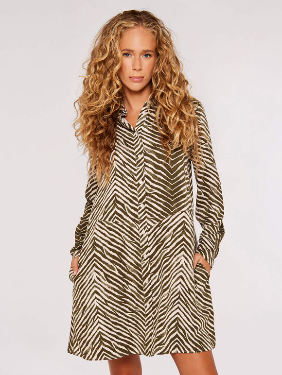 Chevron Zebra Mini Shirt Dress, Khaki, large