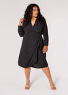 Curve Wrap Shirt Midi Dress , Black, large
