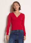 Rib Knit Wrap Top, Red, large