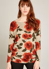 Coral Graphic Rose Print Oversize Top, Coral, large