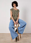 Bird Print Graphic Woven T-Shirt, Khaki, large