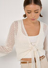 Crochet Mesh Bell Sleeve Cardigan, White, large