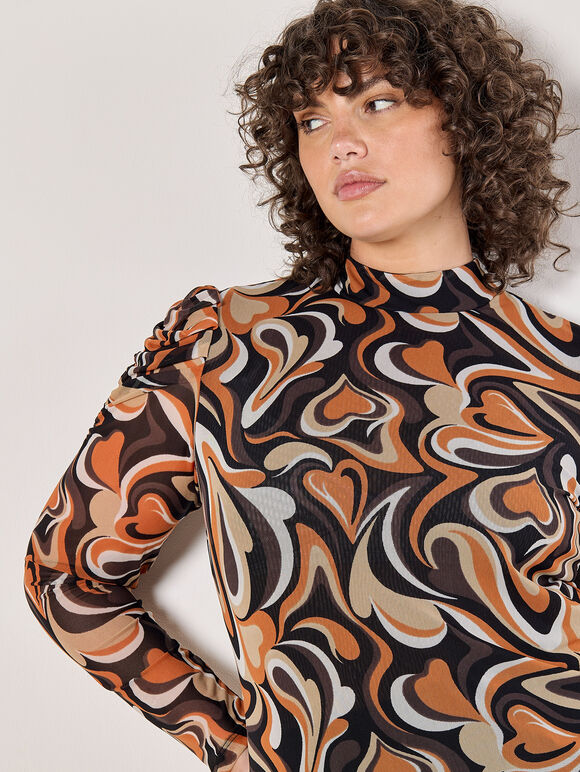 Curve Retro Hearts Mesh Top, Rust, large