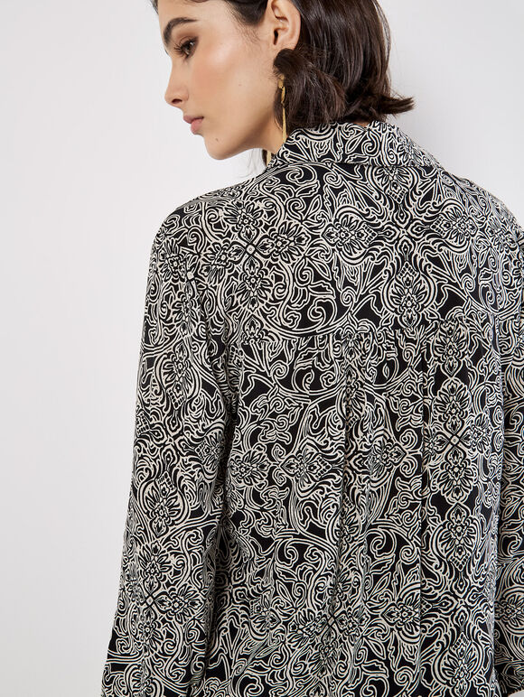 Art Deco Paisley Print Shirt, Black, large