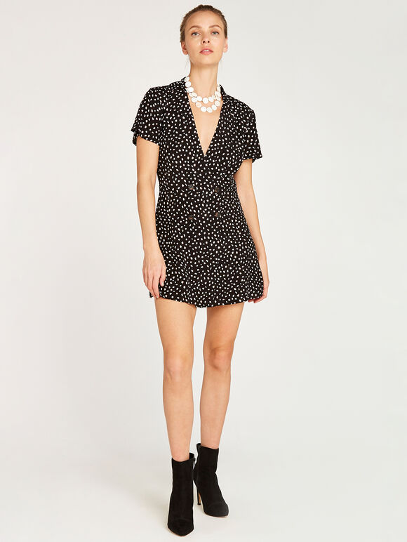 Animal Tuxedo Skort Playsuit, Black, large