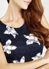 Graphic Flower Tie Back Dress, Navy, large