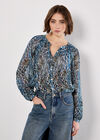 Patchwork Feather Print Chiffon Top, Green, large