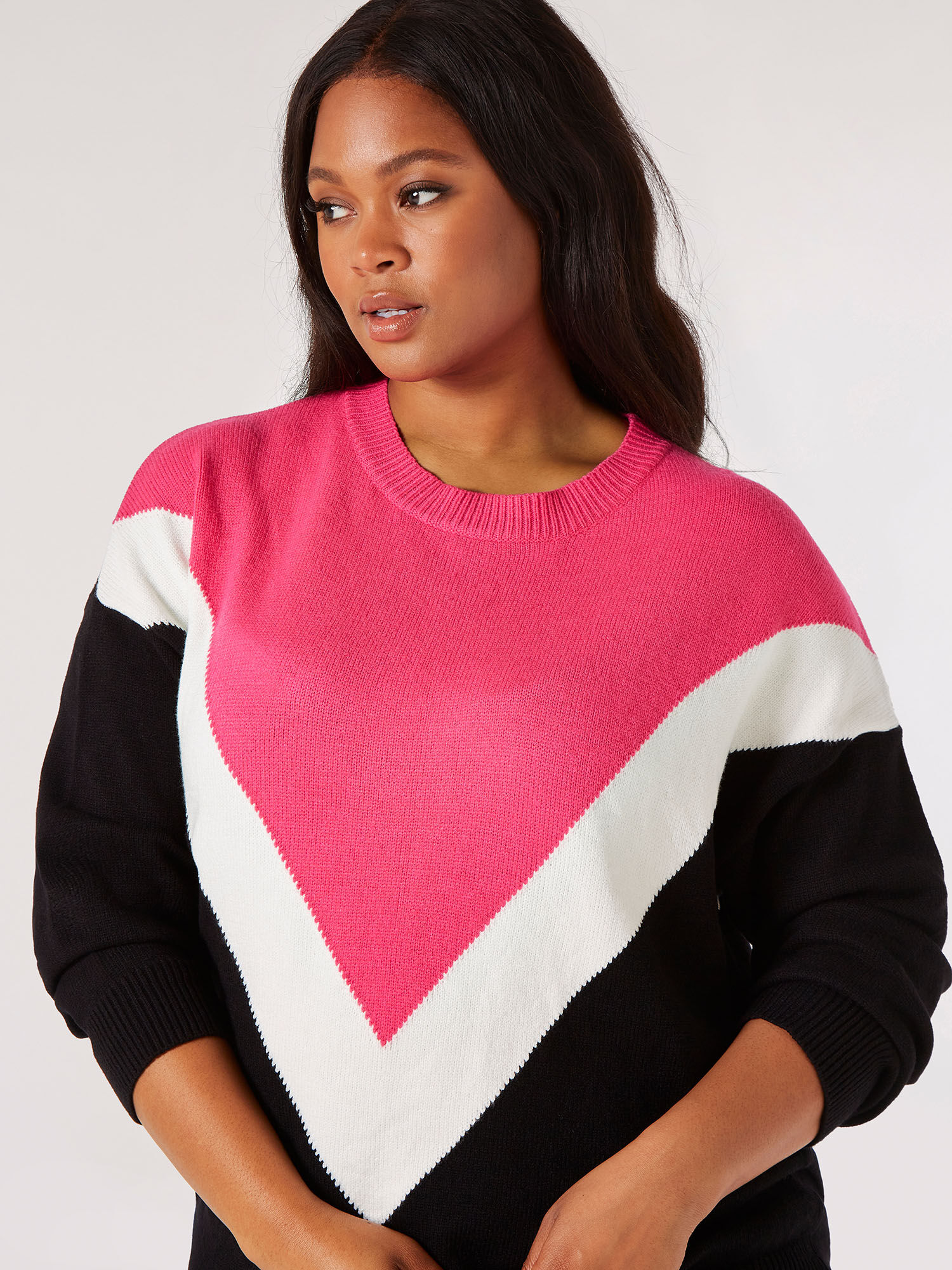 Curve Chevron Chunky Jumper Apricot Clothing