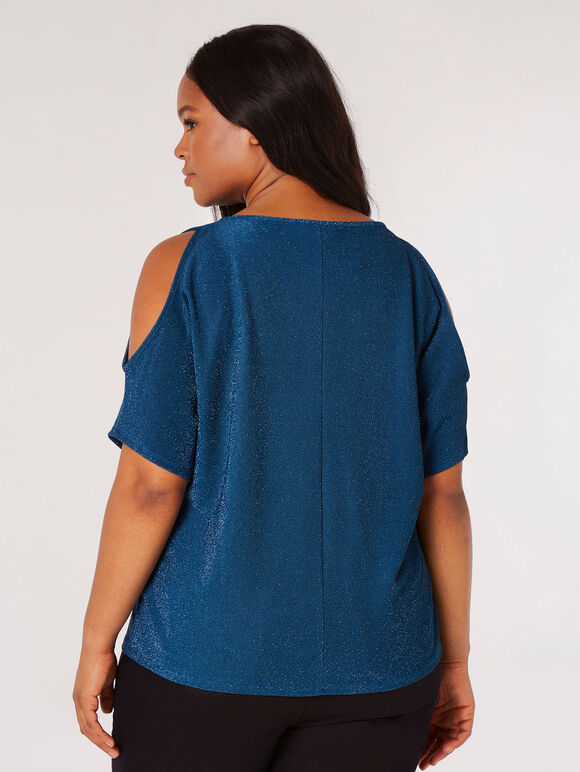 Curve Sparkle Cold Shoulder Top, Teal, large