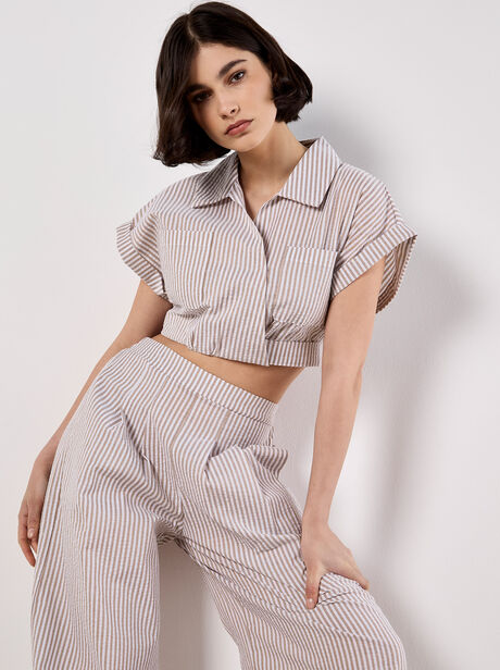 Stripe Shirt Crop Top