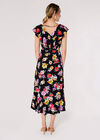 Floral Wrap Midi Dress, Black, large