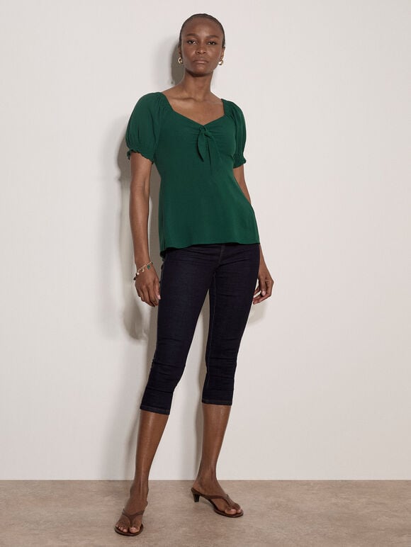 Tie Front Milkmaid Top, Green, large