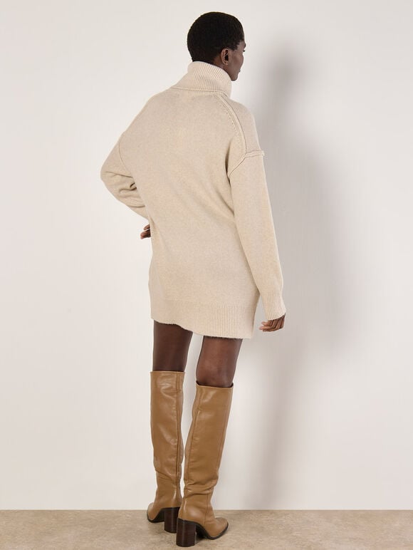 Exposed Seam Jumper Mini Dress, Stone, large